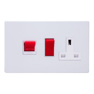 Varilight XDY45PWS.PD Screwless Primed 45A DP Cooker Switch + 13A Switched Socket