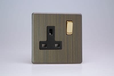 Varilight XDY4BS.AB Urban Screwless Antique Brass 1 Gang 13A Double Pole Switched Plug Socket