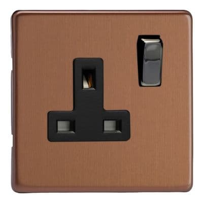 Varilight XDY4BS.BZ Screwless Brushed Bronze 1 Gang 13A DP Single Switched Plug Socket