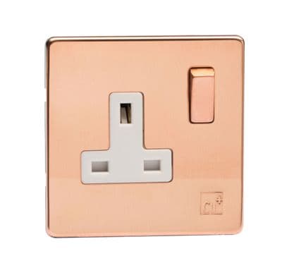 Varilight XDY4WS.AC Screwless Cu29 Raw Copper 1 Gang 13A DP Single Switched Plug Socket