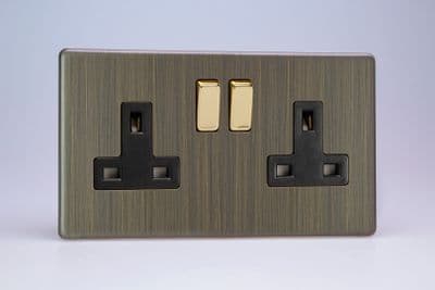 Varilight XDY5BS.AB Urban Screwless Antique Brass 2 Gang 13A Double Pole Switched Plug Socket