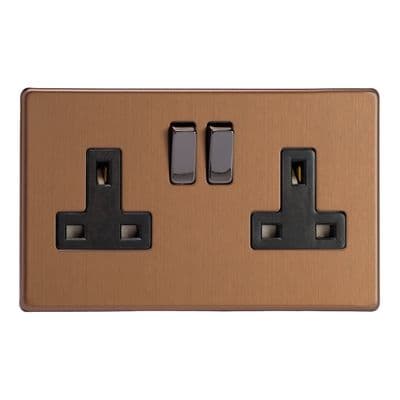 Varilight XDY5BS.BZ Screwless Brushed Bronze 2 Gang Double 13A Switched Plug Socket