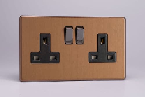Varilight XDY5BS.BZ Screwless Brushed Bronze 2 Gang Double 13A Switched Plug Socket
