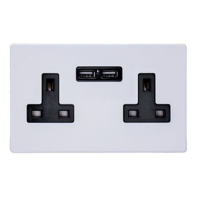 Varilight XDY5U2BS.PD Screwless Primed 2 Gang Double 13A Unswitched Plug Socket 2.1A USB
