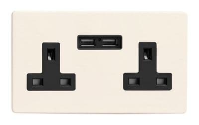 Varilight XDY5U2BS.PD Screwless Primed 2 Gang Double 13A Unswitched Plug Socket 2.1A USB