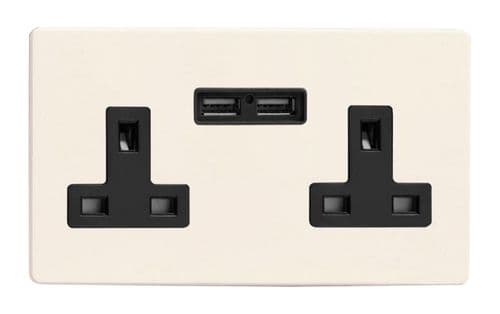 Varilight XDY5U2BS.PD Screwless Primed 2 Gang Double 13A Unswitched Plug Socket 2.1A USB