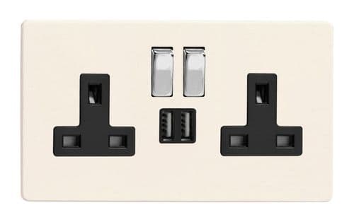 Varilight XDY5U2SBS.PD Screwless Primed 2 Gang Double 13A Switched Plug Socket 2.1A USB