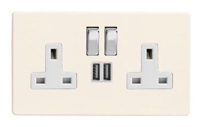 Varilight XDY5U2SWS.PD Screwless Primed 2 Gang Double 13A Switched Plug Socket 2.1A USB