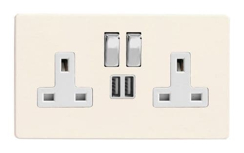 Varilight XDY5U2SWS.PD Screwless Primed 2 Gang Double 13A Switched Plug Socket 2.1A USB