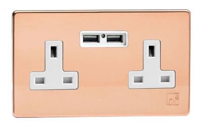 Varilight XDY5U2WS.AC Screwless Cu29 Raw Copper 2 Gang 13A Unswitched Socket 2.1A USB