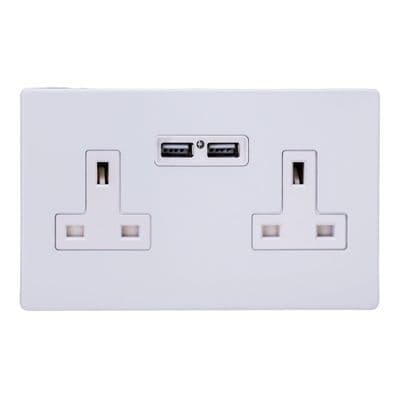 Varilight XDY5U2WS.PD Screwless Primed 2 Gang Double 13A Unswitched Plug Socket 2.1A USB