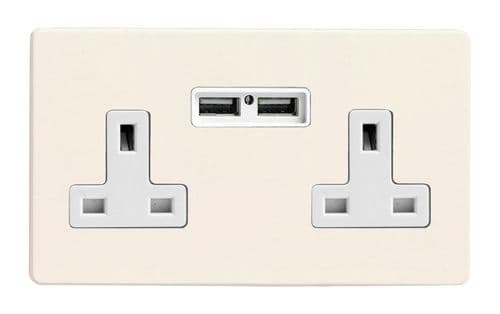 Varilight XDY5U2WS.PD Screwless Primed 2 Gang Double 13A Unswitched Plug Socket 2.1A USB