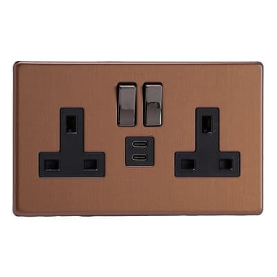 Varilight XDY5U45BS.BZ Urban Screwless Brushed Bronze 2 Gang Double 13A Socket + 45W USB C+C