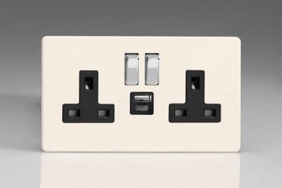 Varilight XDY5UACBS.PD Screwless Primed 2 Gang Double 13A Plug Socket 3.1A 20W USB A + C