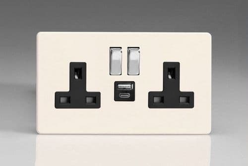 Varilight XDY5UACBS.PD Screwless Primed 2 Gang Double 13A Plug Socket 3.1A 20W USB A + C