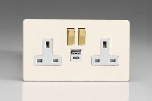 Varilight XDY5UACVWS.PD Screwless Primed Brass 2 Gang Double 13A Plug Socket 3.1A 20W USB A + C