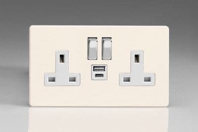 Varilight XDY5UACWS.PD Screwless Primed 2 Gang Double 13A Plug Socket 3.1A 20W USB A + C