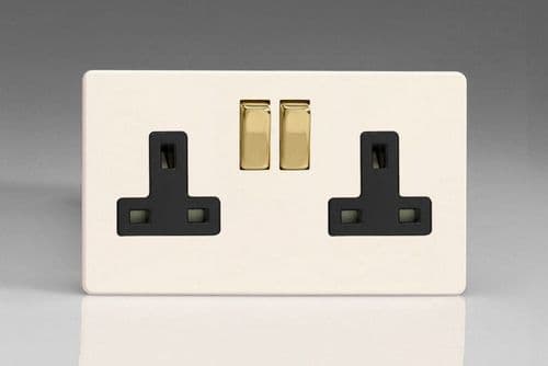 Varilight XDY5VBS.PD Screwless Primed Brass 2 Gang 13A DP Switched Plug Socket Metal Rockers