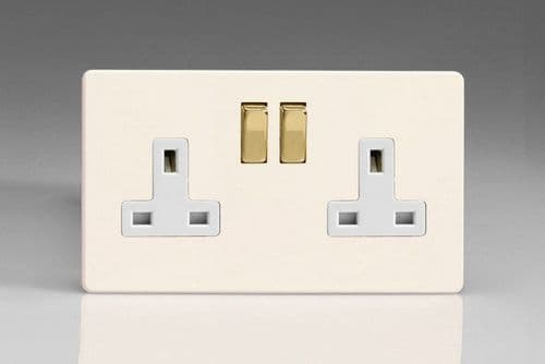 Varilight XDY5VWS.PD Screwless Primed Brass 2 Gang 13A DP Switched Plug Socket Metal Rockers