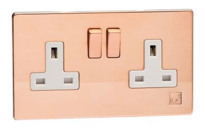 Varilight XDY5WS.AC Screwless Cu29 Raw Copper 2 Gang Double 13A Switched Plug Socket