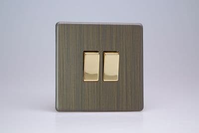 Varilight XDY77S.AB Urban Screwless Antique Brass 2 Gang 10A Intermediate Rocker Light Switch