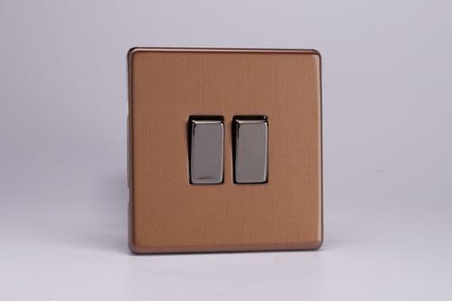 Varilight XDY77S.BZ Screwless Brushed Bronze 2 Gang 10A Intermediate Rocker Light Switch