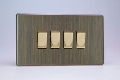 Varilight XDY9S.AB Urban Screwless Antique Brass 4 Gang 10A 2 Way Rocker Light Switch