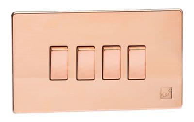 Varilight XDY9S.AC Screwless Cu29 Raw Copper 4 Gang 10A 1 or 2 Way Rocker Light Switch