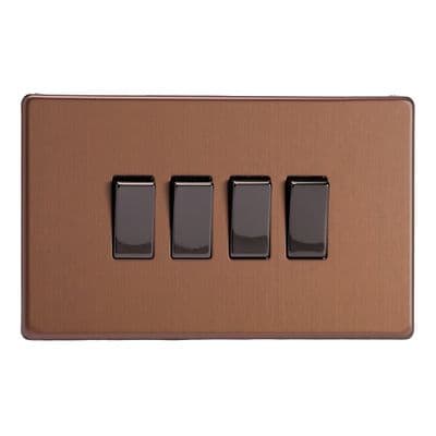 Varilight XDY9S.BZ Screwless Brushed Bronze 4 Gang 10A 1 or 2 Way Rocker Light Switch