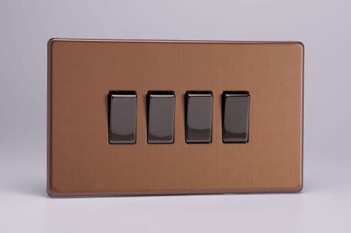 Varilight XDY9S.BZ Screwless Brushed Bronze 4 Gang 10A 1 or 2 Way Rocker Light Switch