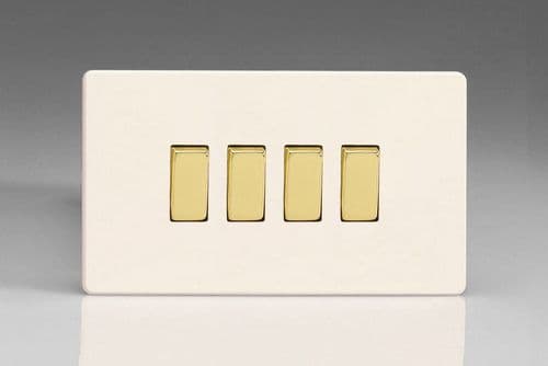 Varilight XDY9VS.PD Screwless Primed Brass 4 Gang 10A 2 Way Rocker Light Switch (Twin Plate)