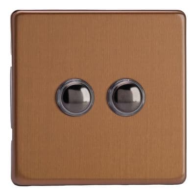Varilight XDYM2S.BZ Screwless Brushed Bronze 2-Gang 6A 1-Way Push-to-Make Momentary Switch