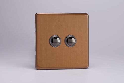 Varilight XDYM2S.BZ Screwless Brushed Bronze 2-Gang 6A 1-Way Push-to-Make Momentary Switch