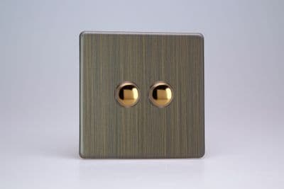Varilight XDYP2S.AB Urban Screwless Antique Brass 2-Gang 6A 1- or 2-Way Push-On/Off Impulse Switch