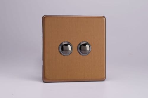 Varilight XDYP2S.BZ Screwless Brushed Bronze 2 Gang 6A 2 Way Push-On/Off Impulse Switch