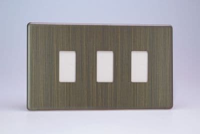 Varilight XDYPGY3S.AB Urban Screwless Antique Brass 3 Gang PowerGrid Plate inc Yoke (Twin Plate)