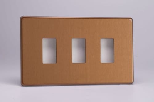 Varilight XDYPGY3S.BZ Screwless Brushed Bronze 3 Gang PowerGrid Plate (Twin Plate)