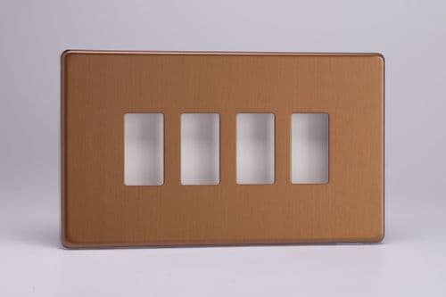 Varilight XDYPGY4S.BZ Screwless Brushed Bronze 4 Gang PowerGrid Plate (Twin Plate)
