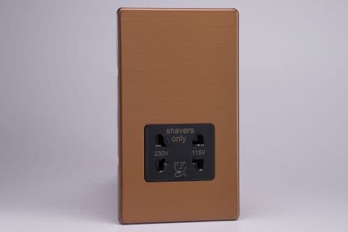 Varilight XDYSSBS.BZ Screwless Brushed Bronze Dual Voltage Shaver Socket 230V/115V