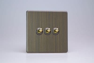 Varilight XDYT3S.AB Urban Screwless Antique Brass 3 Gang 10A 2 Way Toggle Light Switch