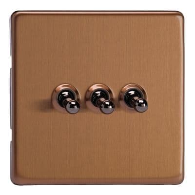 Varilight XDYT3S.BZ Screwless Brushed Bronze 3 Gang 10A 1 or 2 Way Toggle Light Switch