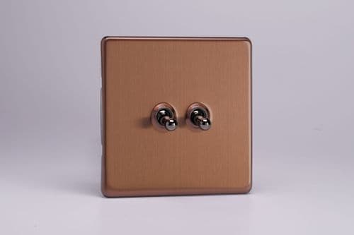 Varilight XDYT71S.BZ Screwless Brushed Bronze 2 Gang 10A Toggle Switch (1 x Intermediate 1 x 2 Way)