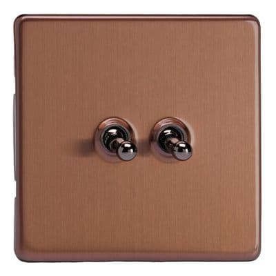 Varilight XDYT71S.BZ Screwless Brushed Bronze 2 Gang 10A Toggle Switch (1 x Intermediate 1 x 2 Way)