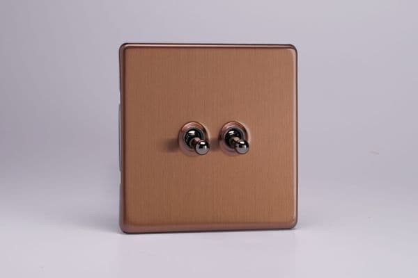 Varilight XDYT77S.BZ Screwless Brushed Bronze 2 Gang 10A Intermediate Toggle Light Switch