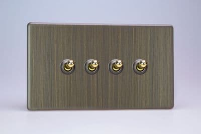 Varilight XDYT9S.AB Urban Screwless Antique Brass 4 Gang 10A 2 Way Toggle Light Switch