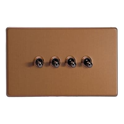 Varilight XDYT9S.BZ Screwless Brushed Bronze 4 Gang 10A 1 or 2 Way Toggle Light Switch