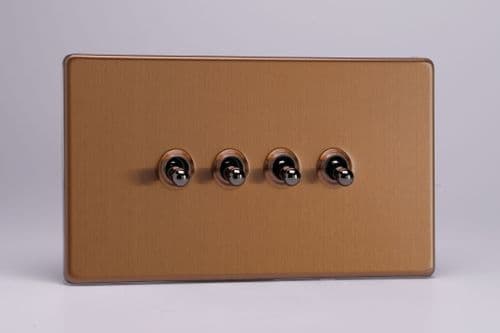 Varilight XDYT9S.BZ Screwless Brushed Bronze 4 Gang 10A 1 or 2 Way Toggle Light Switch