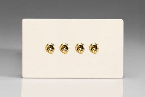 Varilight XDYT9VS.PD Screwless Primed Brass 4 Gang 10A 2 Way Toggle Light Switch (Twin Plate)