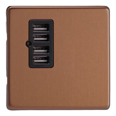 Varilight XDYU4BS.BZ Screwless Brushed Bronze 4 Gang 5V DC 4800mA USB Charging Port (Single Plate)