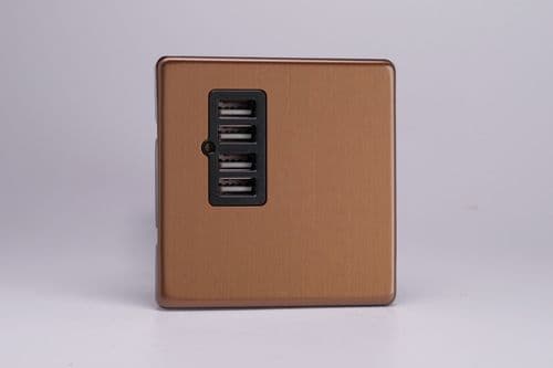 Varilight XDYU4BS.BZ Screwless Brushed Bronze 4 Gang 5V DC 4800mA USB Charging Port (Single Plate)